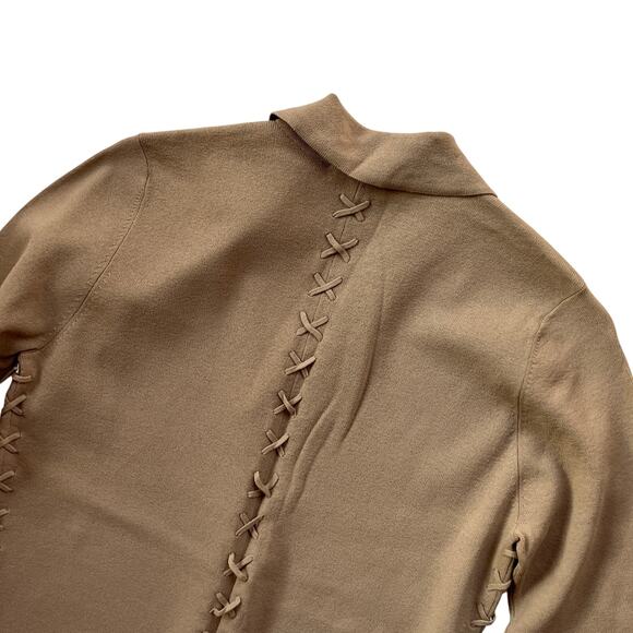 NWT White + Warren Collared Button Cardigan Sweater Size M Lace-Up Minimalist - Picture 4 of 7